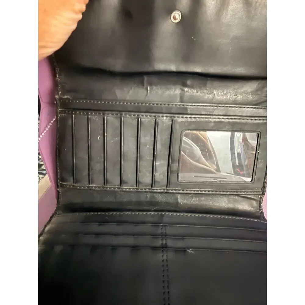Coach Signature Long Wallet Black Beige Canvas Leather Snap Closure Pre-owned.